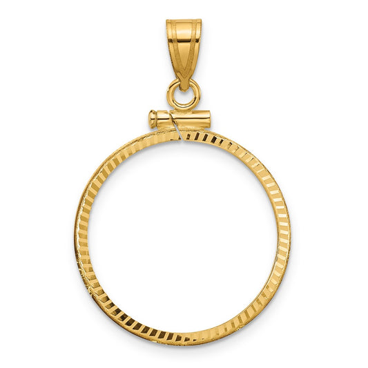 Wideband Distinguished Coin Jewelry 10k Polished and Diamond-cut 22.0mm x 1.9mm Screw Top Coin Bezel Pendant