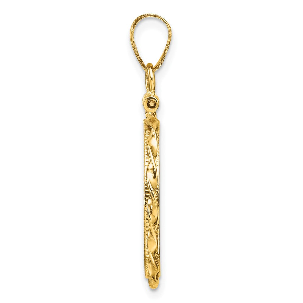 Wideband Distinguished Coin Jewelry 14k Polished Hand Twisted Ribbon and Diamond-cut 17.8mm x 1.35mm Screw Top Coin Bezel Pendant