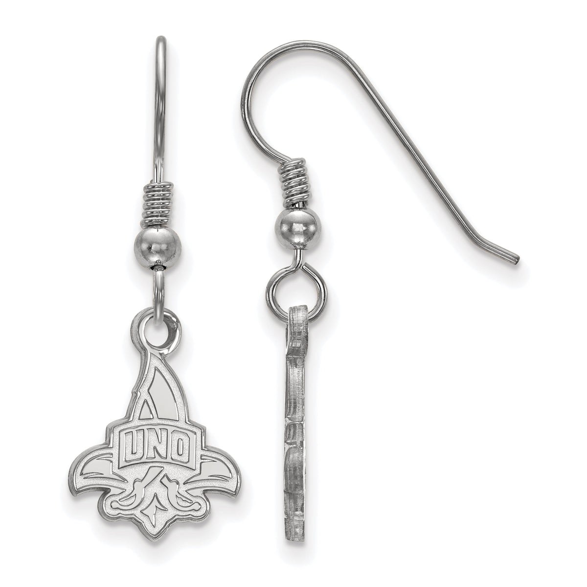 Sterling Silver Official Licensed Collegiate University of New Orleans (UNO) Small Dangle Earrings