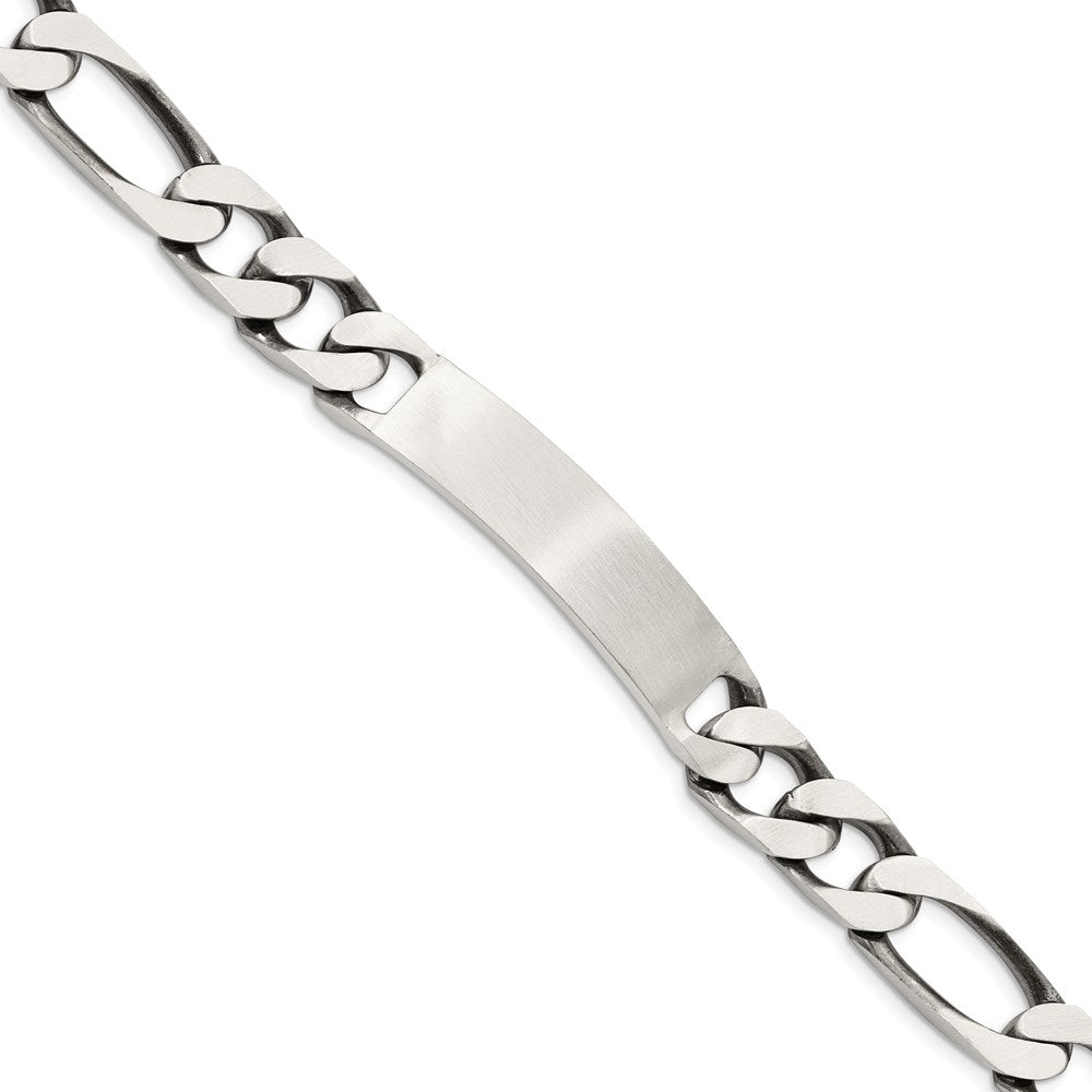 Sterling Silver 8.5inch Engraveable Antiqued Figaro Link ID Bracelet 8.5 inches