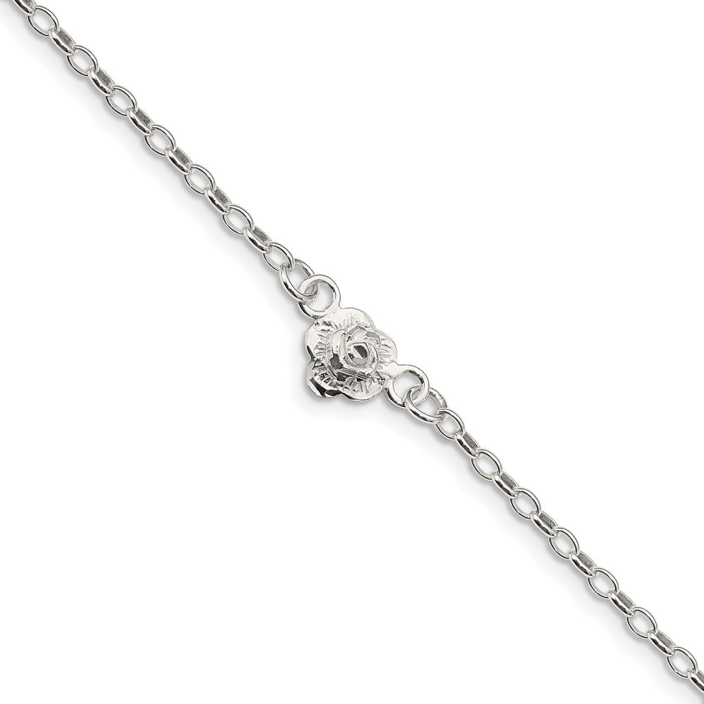 Sterling Silver Flower Charm Anklet 9 inches