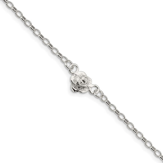 Sterling Silver Flower Charm Anklet 9 inches