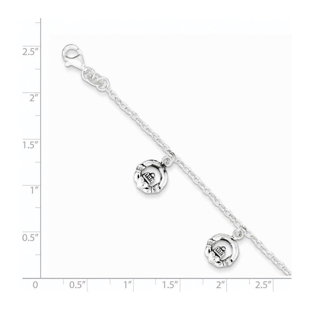 Sterling Silver Antiqued Claddagh Bracelet 7 inches