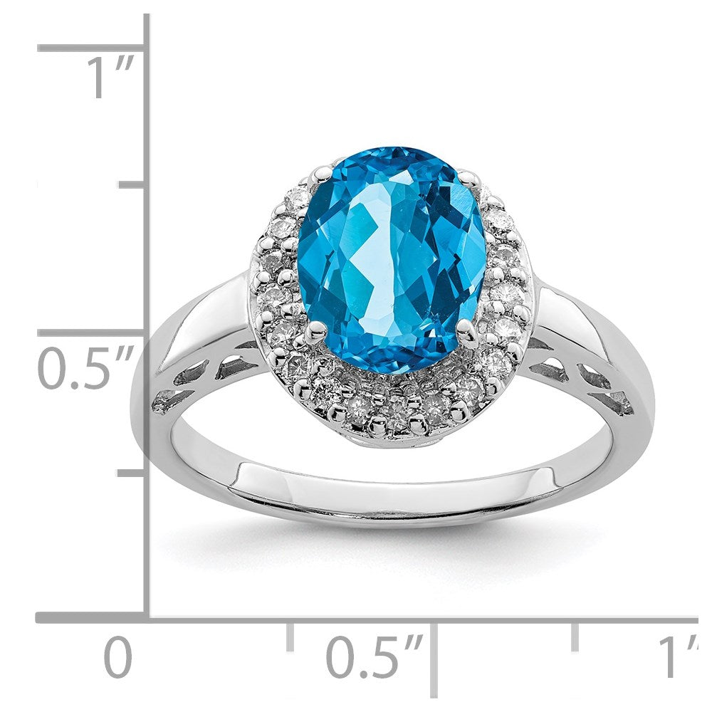 Sterling Silver Rhodium Oval Blue Topaz & Diam. Ring