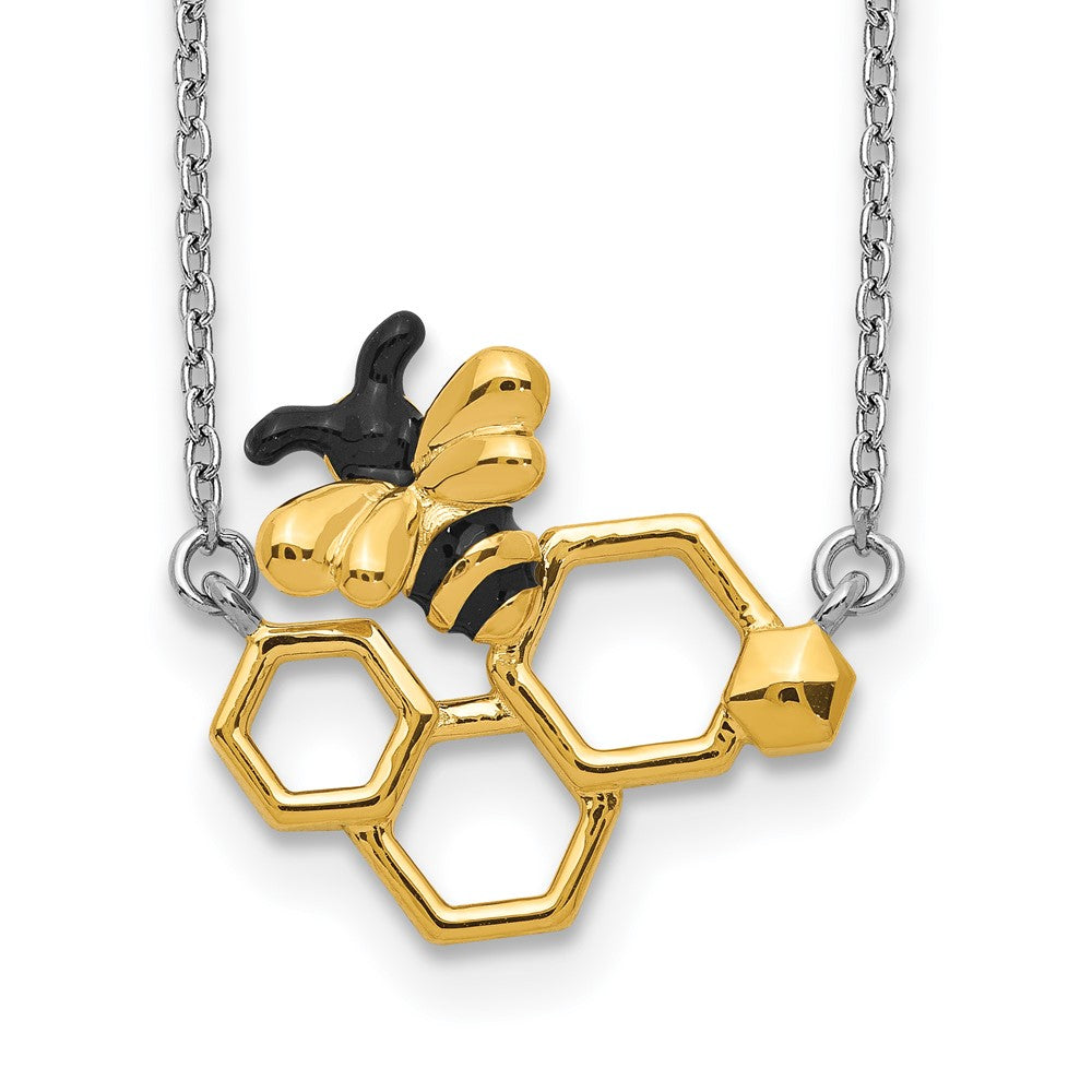 Sterling Silver RH-plated Gold-tone Enamel Bee w/2 in ext Necklace 16 Inches