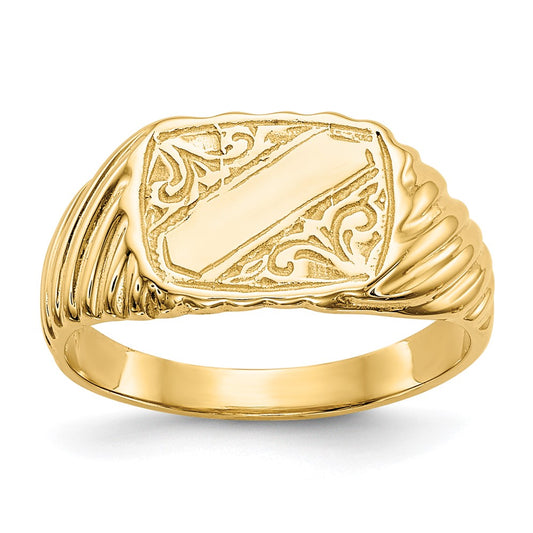 14K Gold Polished Baby Rectangle Signet w/Stripes Ring Size 2.25