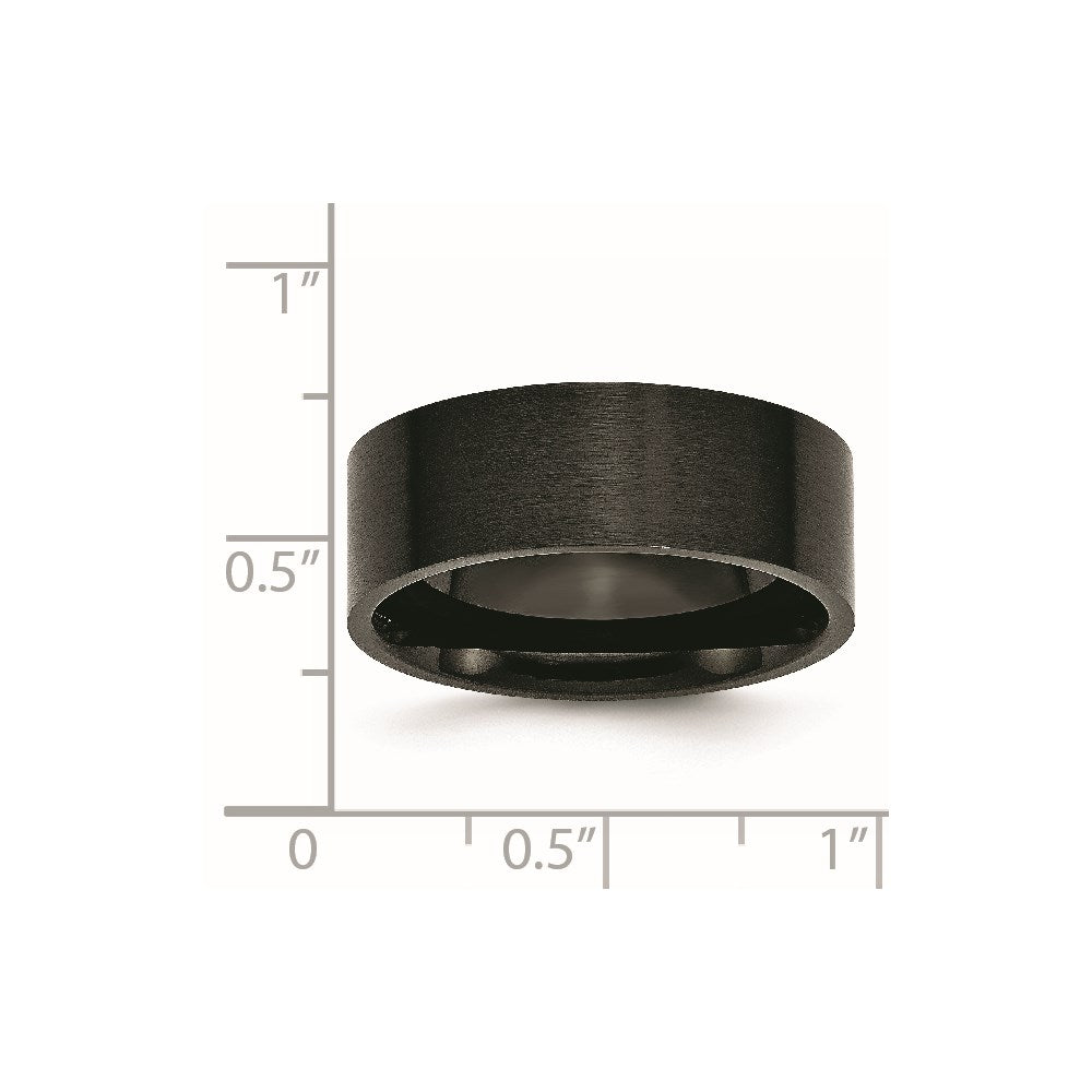 Stainless Steel Brushed Black IP-plated 8mm Flat Band Size - 7