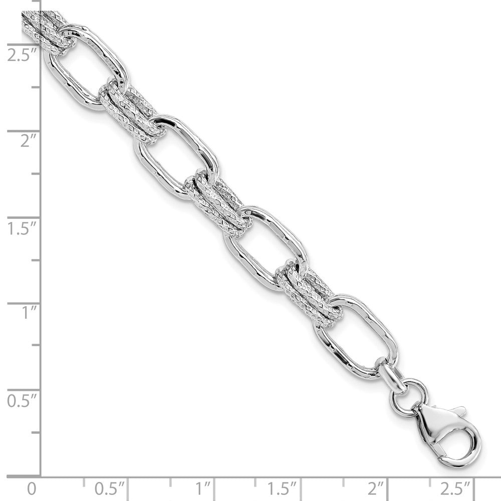 Sterling Silver Rhodium-plated Polished and Textured Link Bracelet 7.5  inches