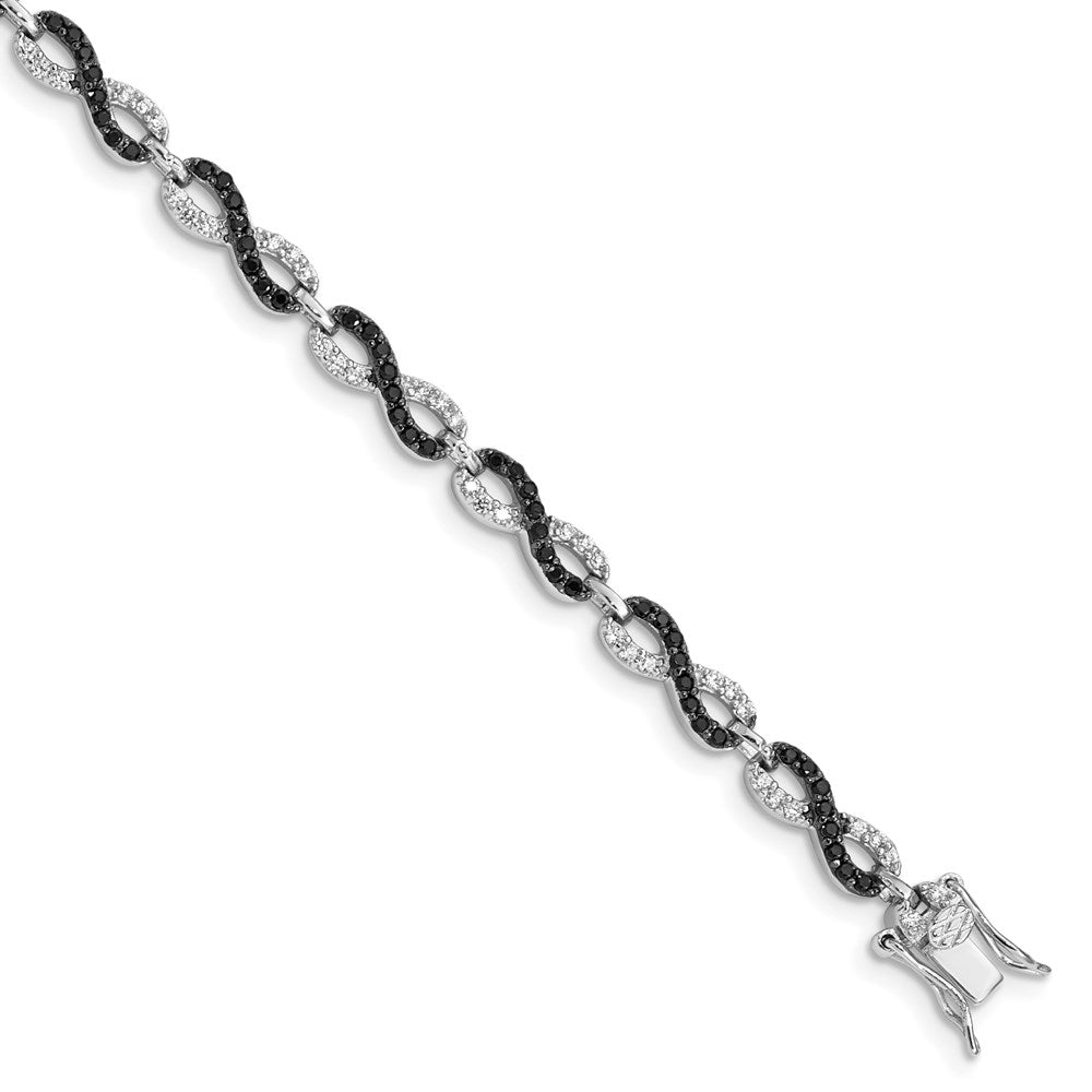Sterling Silver Rhod-plated 7.5in Black/White CZ Infinity Bracelet 7.5 inches