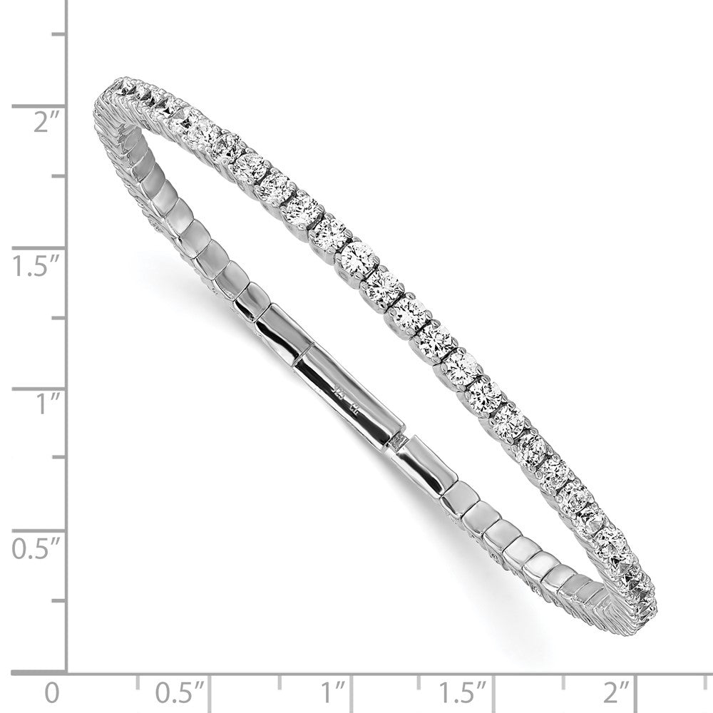 Sterling Shimmer Sterling Silver Rhodium-plated 51 Stone CZ Flexible Bangle Bracelet 7 inches