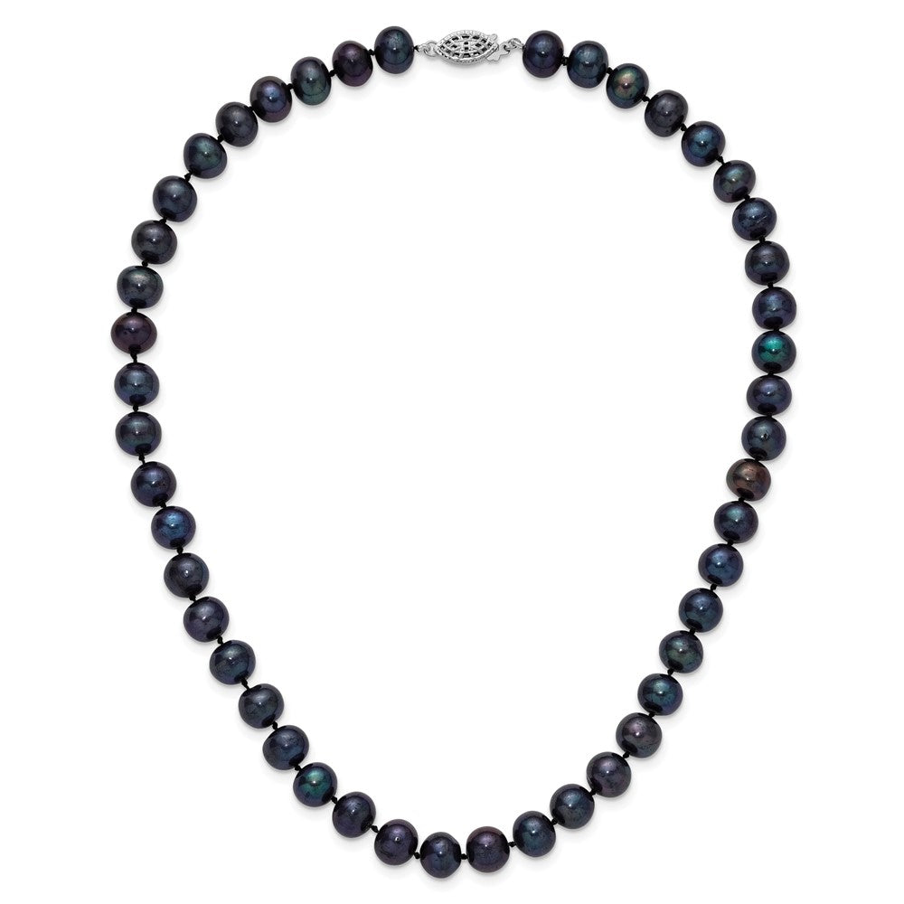 Sterling Silver Rhodium-plated 8-9mm Black Near-Round Freshwater Cultured Pearl 16 inch Necklace 16 Inches