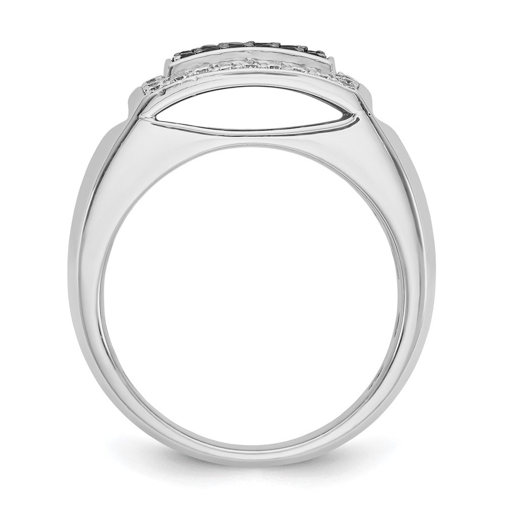 IBGoodman 14k White Gold Men's Polished and Cut-Out 3/4 Carat AA Quality Black and White Diamond Rectangle Ring