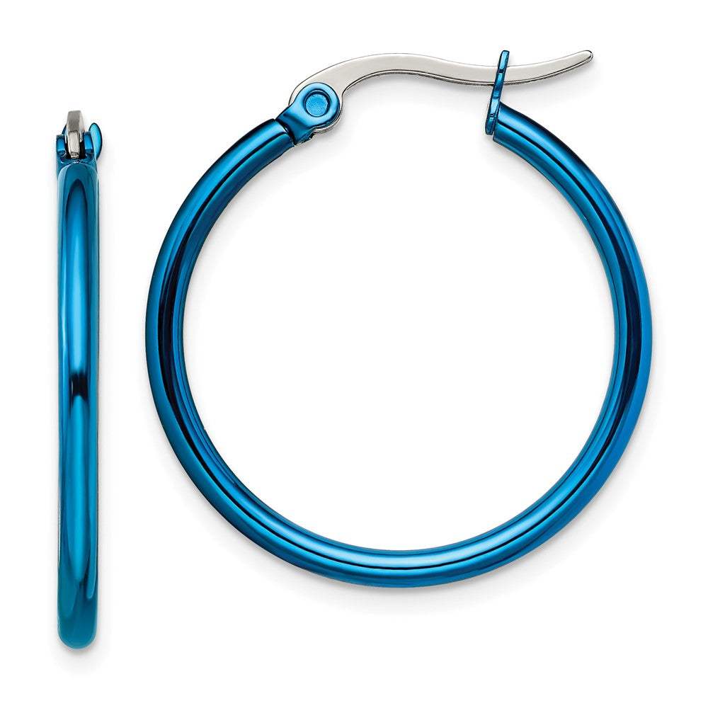Stainless Steel Polished Blue IP-plated 26mm Diameter Hoop Earrings
