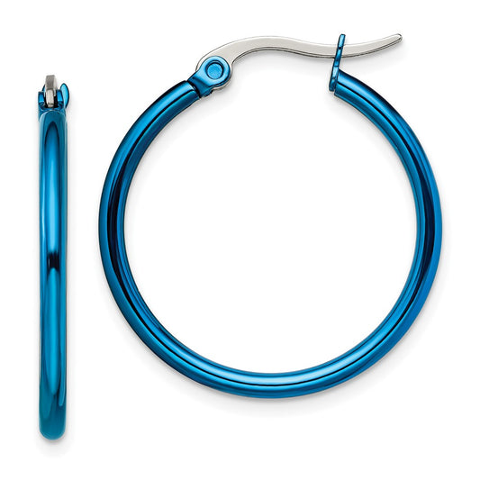 Stainless Steel Polished Blue IP-plated 26mm Diameter Hoop Earrings