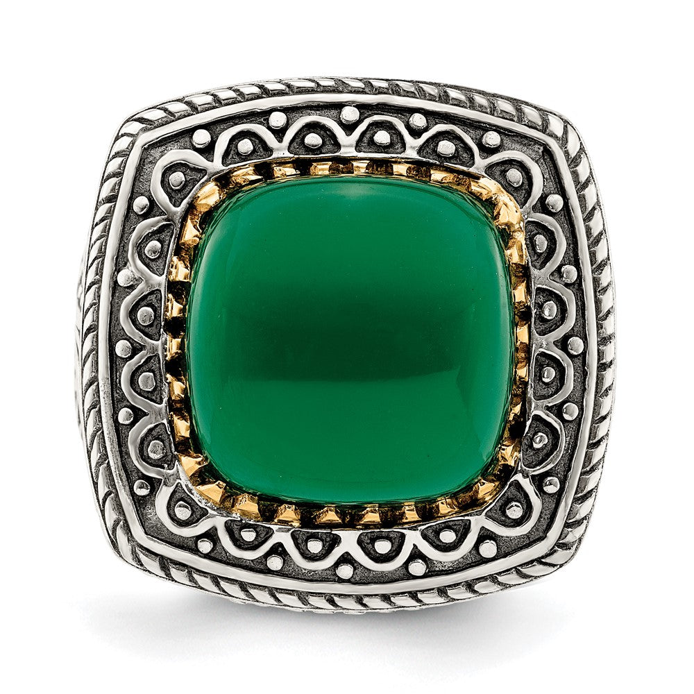 Sterling Silver w/14k Green Onyx Ring