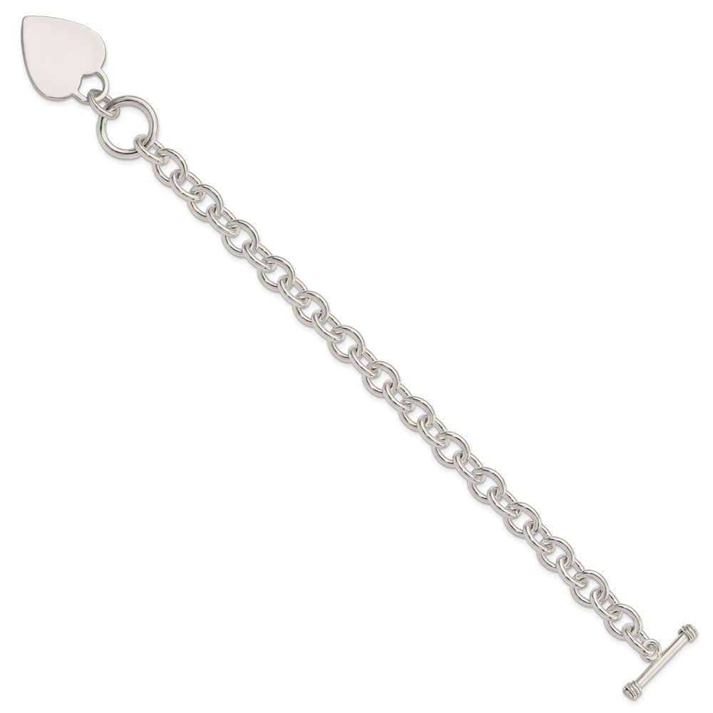 Sterling Silver Engraveable Heart Disc on Fancy Link Toggle Bracelet 7.75 inches