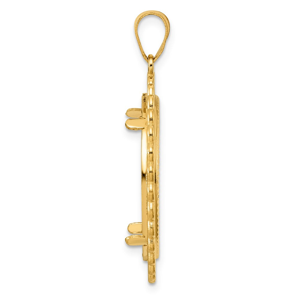 14k Diamond Cut Loop with 22.0mm Prong Coin Bezel Pendant