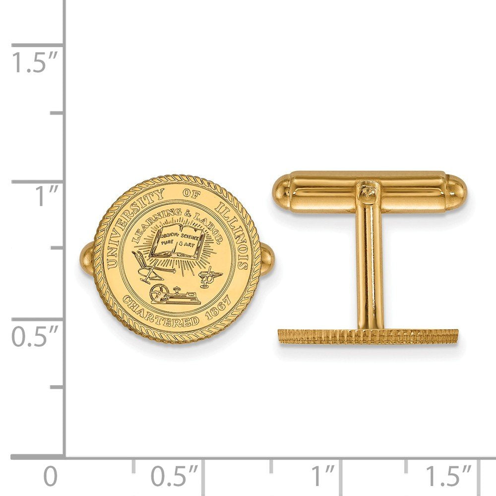 Men's University of Illinois 14k Gold Plated Silver University of Illinois Crest Cuff Links