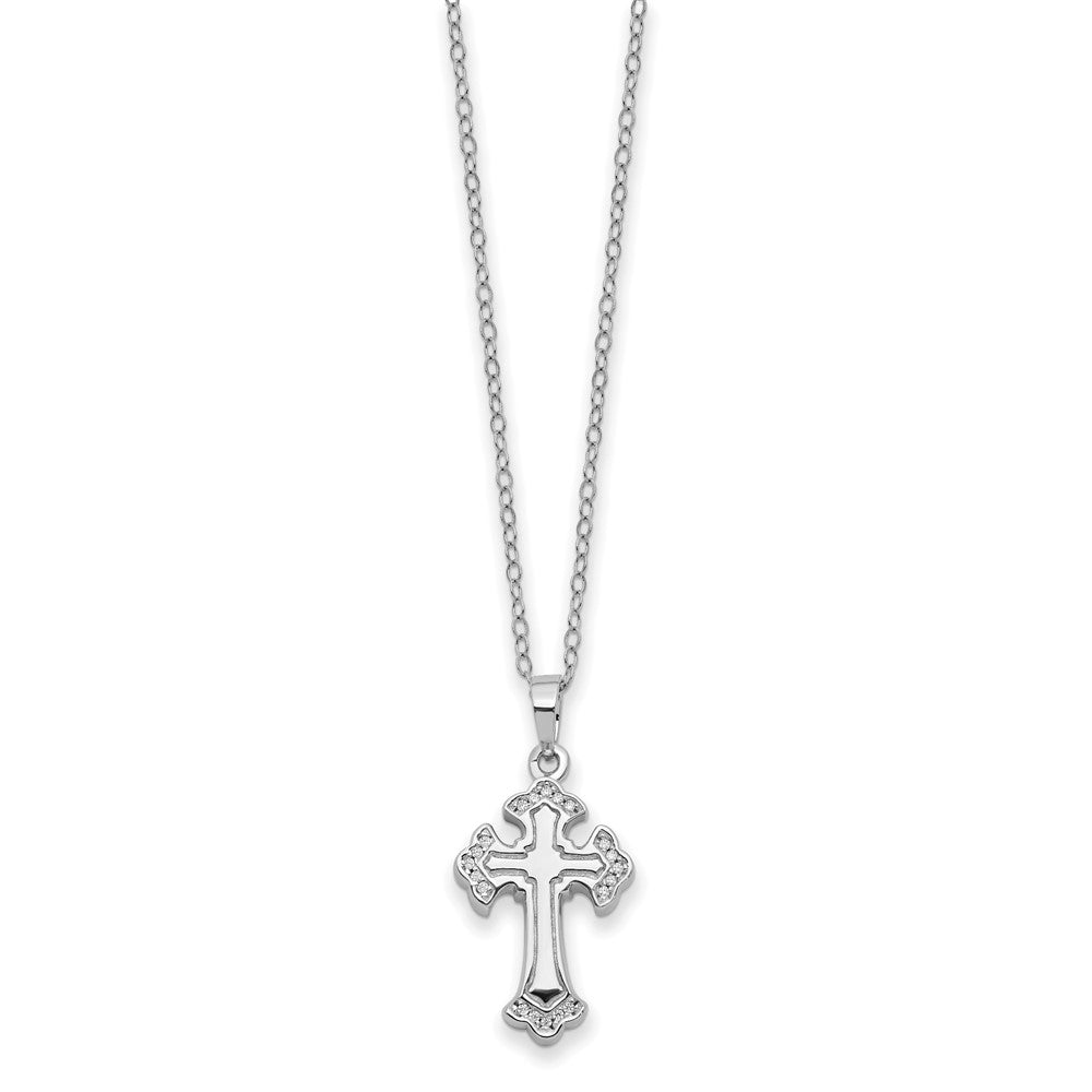Sentimental Expressions Sterling Silver Rhodium-plated CZ Eternal Home Cross Ash Holder 18 Inch Necklace 18 Inches