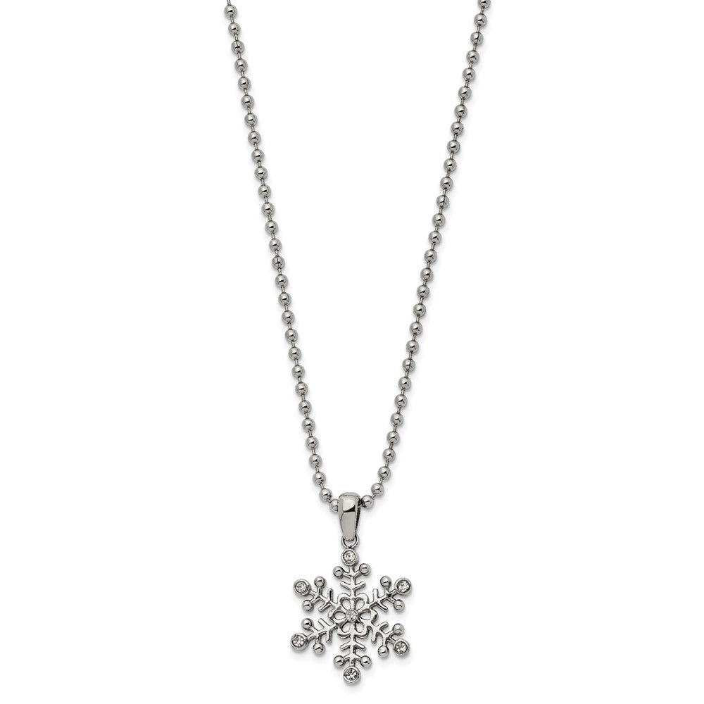 Stainless Steel Polished with CZ Snowflake 24in Necklace
