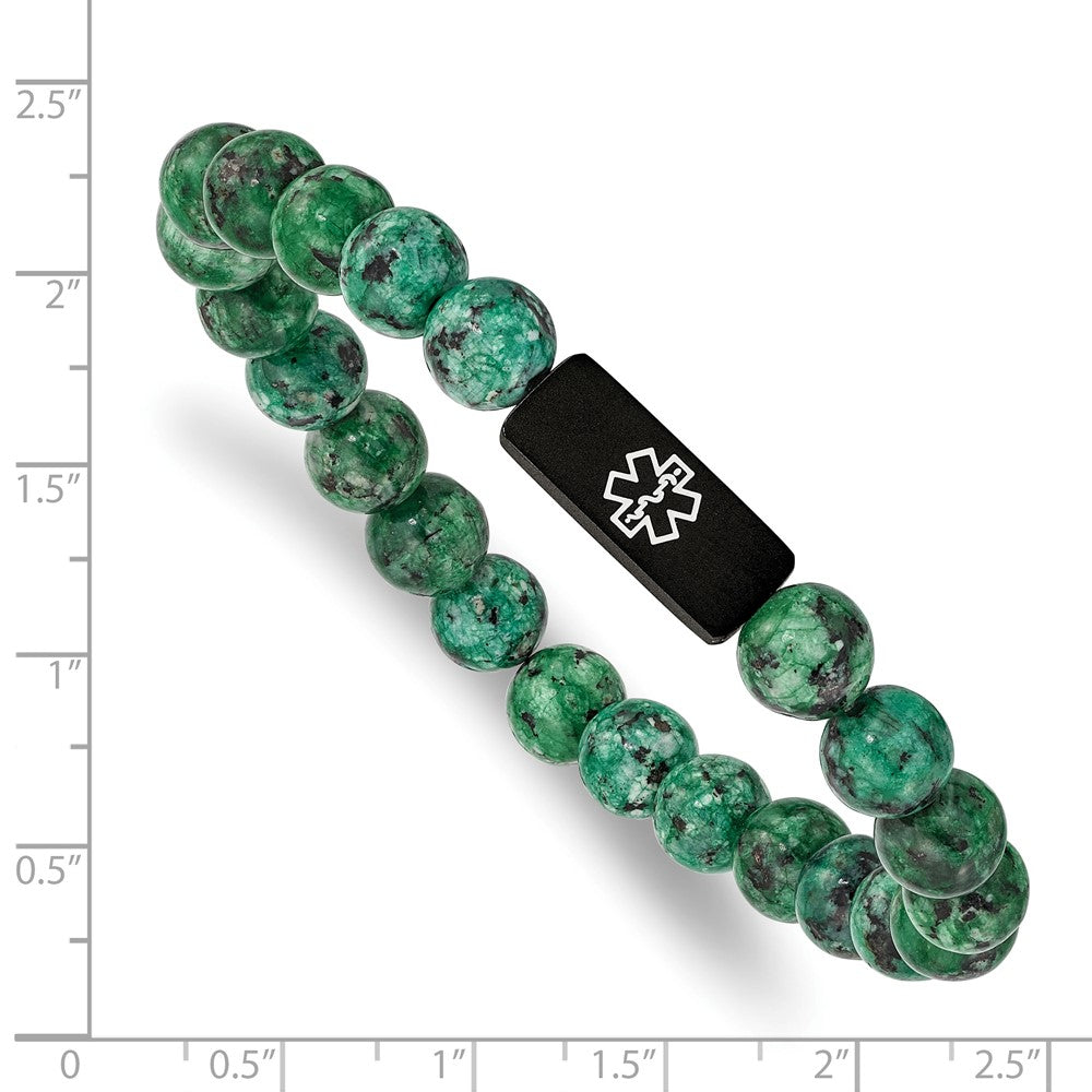 Stainless Steel Brushed Black IP Enamel Medical Dyed Green Stretch Bracelet