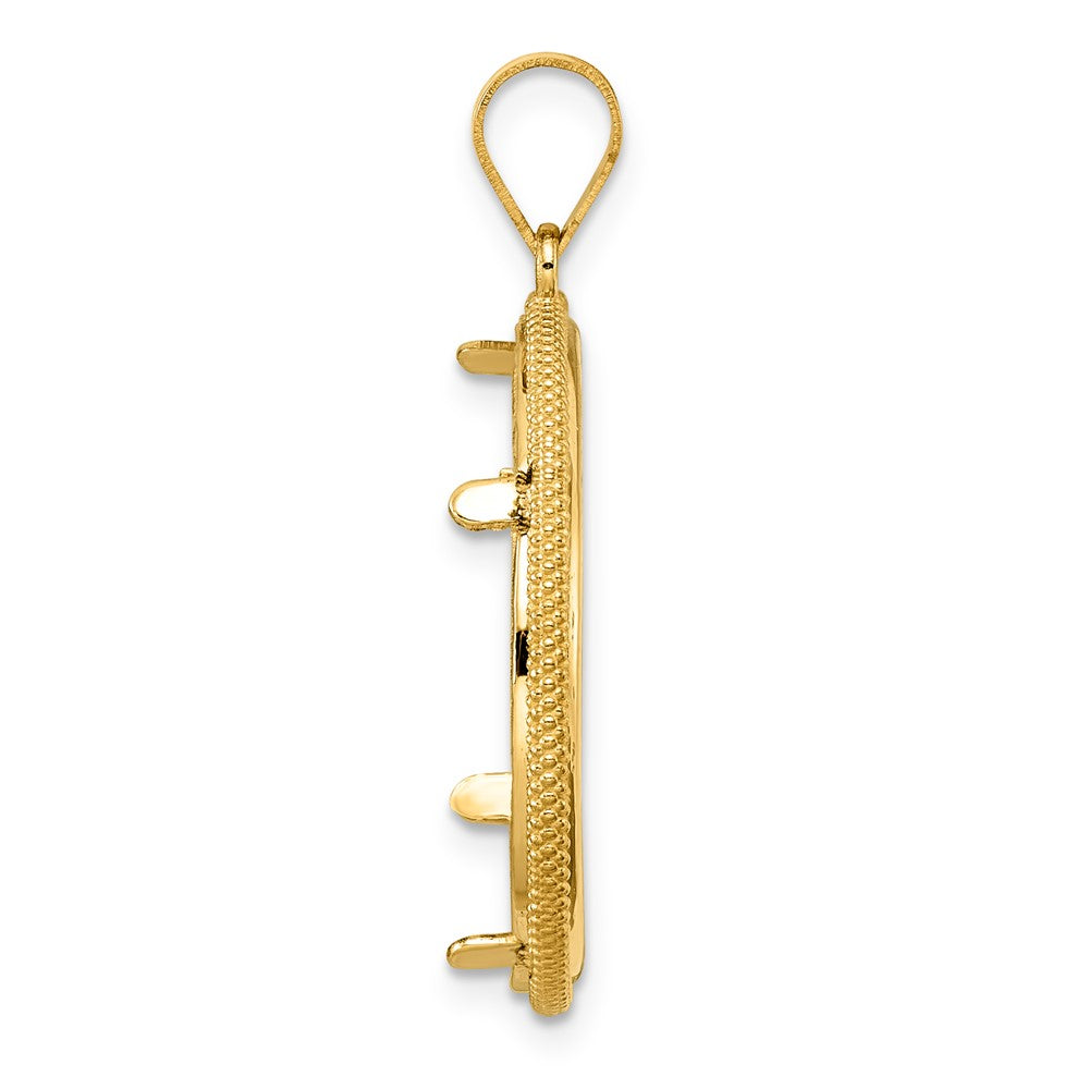 14k Polished Popcorn with 22.0mm Prong Coin Bezel Pendant