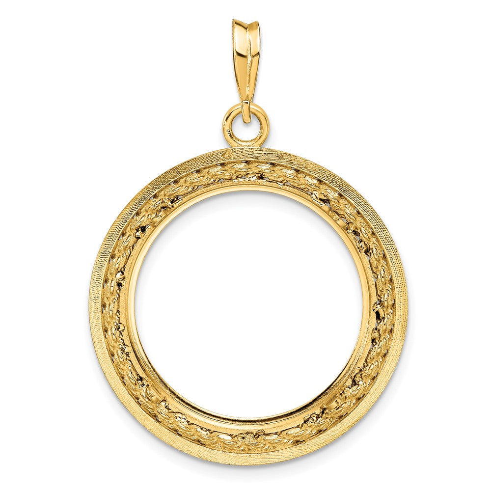 Wideband Distinguished Coin Jewelry 14k Polished Casted Rope with Bright Edge 21.6mm Prong Coin Bezel Pendant