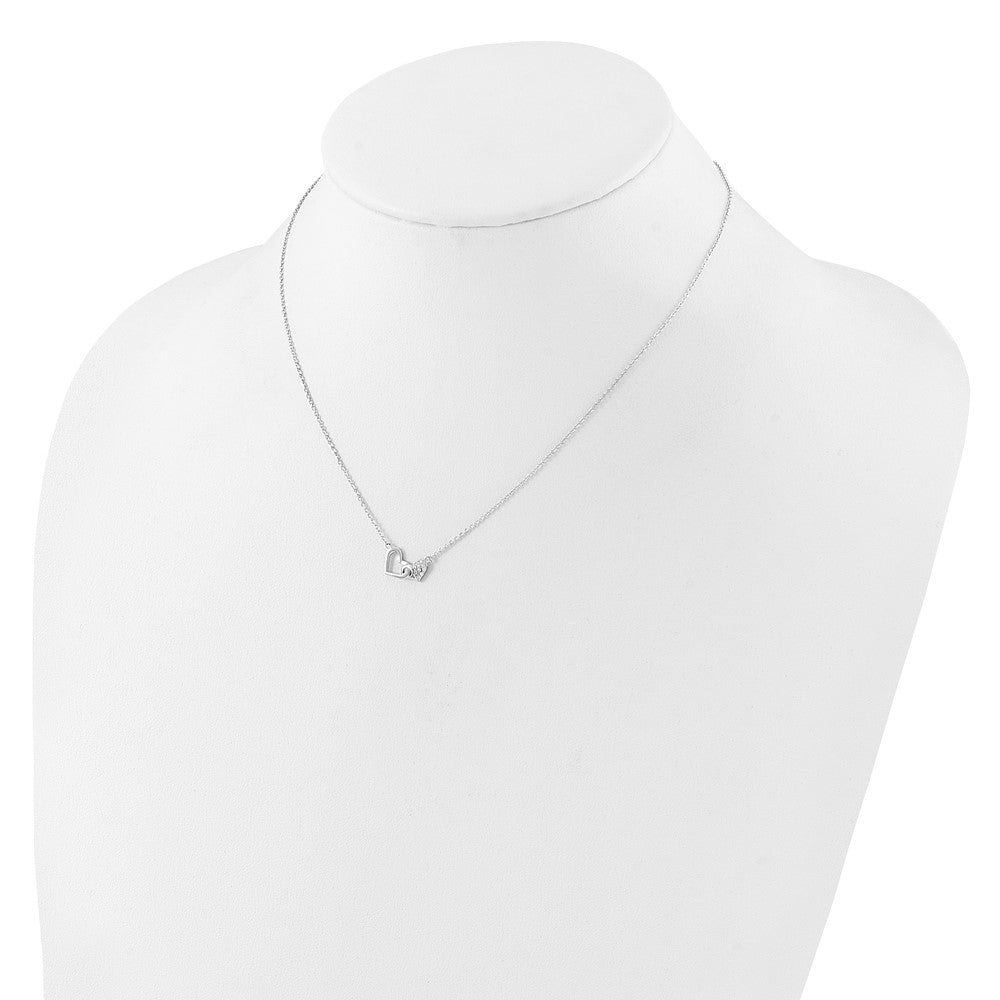 Sterling Silver Rhodium-plated CZ Double Heart 16IN Plus 2IN Ext Necklace 16 Inches