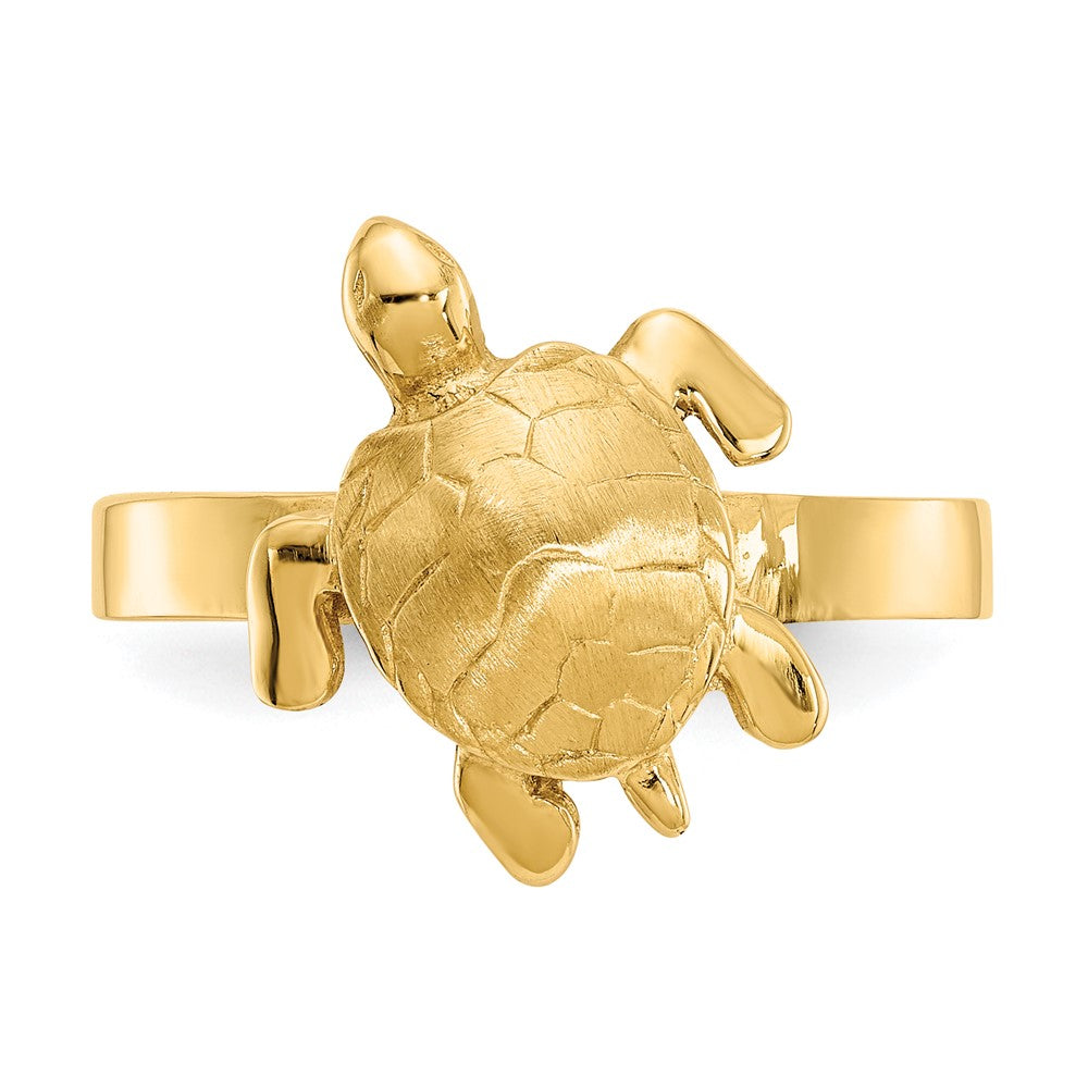 14K Gold Polished / Textured Sea Turtle Ring Size 7