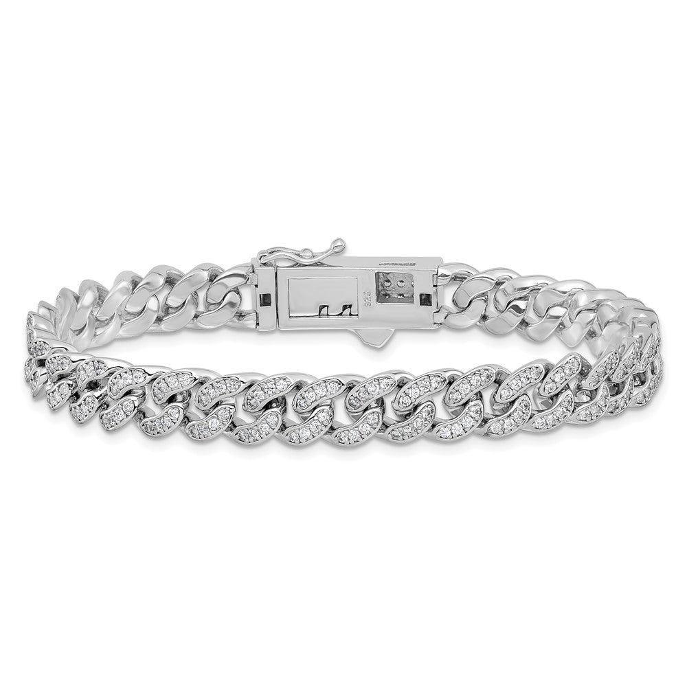 Sterling Shimmer Sterling Silver Rhodium-plated CZ 597 Stone Curb Link 8.25 inch Bracelet 8 inches