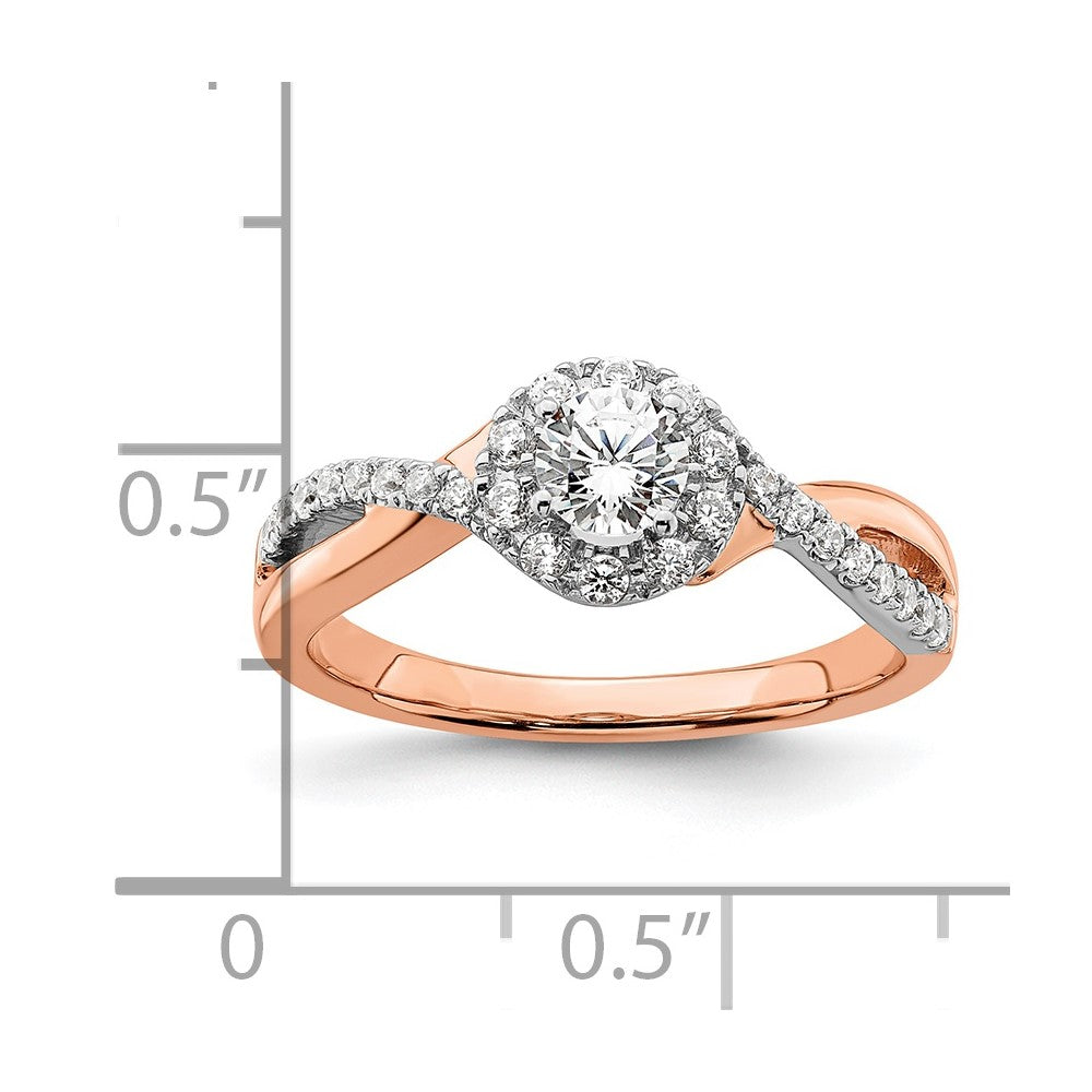 10k Two-Tone Rose and White Gold 5/8 carat Lab Grown Diamond VS/SI+ G+ Round Complete Fancy Halo Engagement Ring