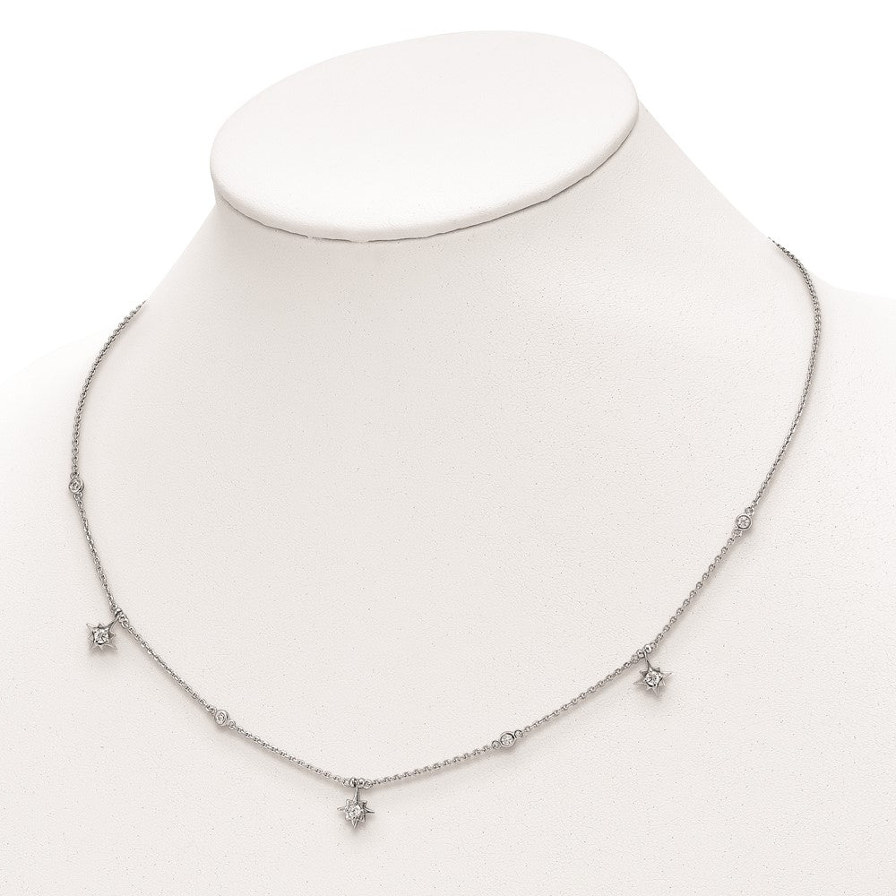 Sterling Shimmer Sterling Silver Rhodium-plated 16 inch 7 Stone 7 Star Stations CZ Necklace with 2 inch extender 16 Inches