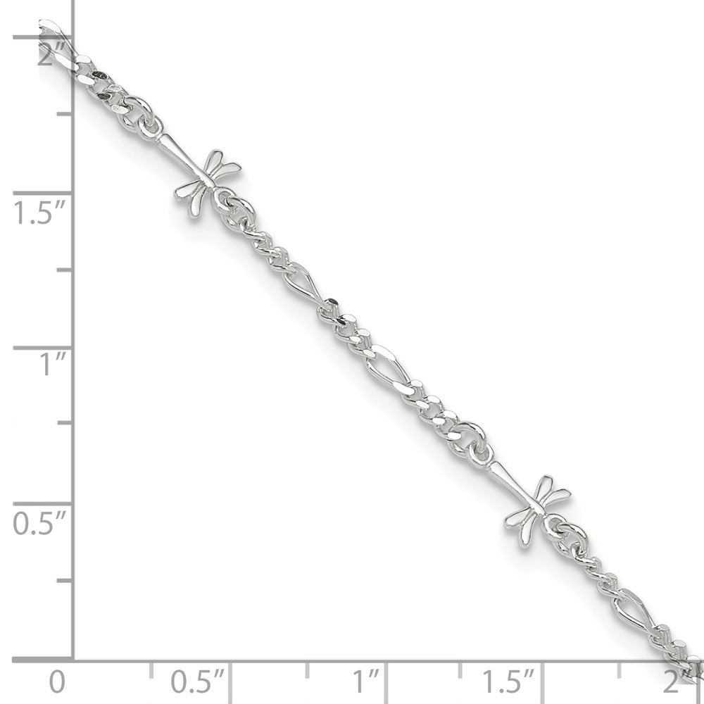Sterling Silver Polished Dragonfly 8in Plus 1in ext. Anklet 9 inches