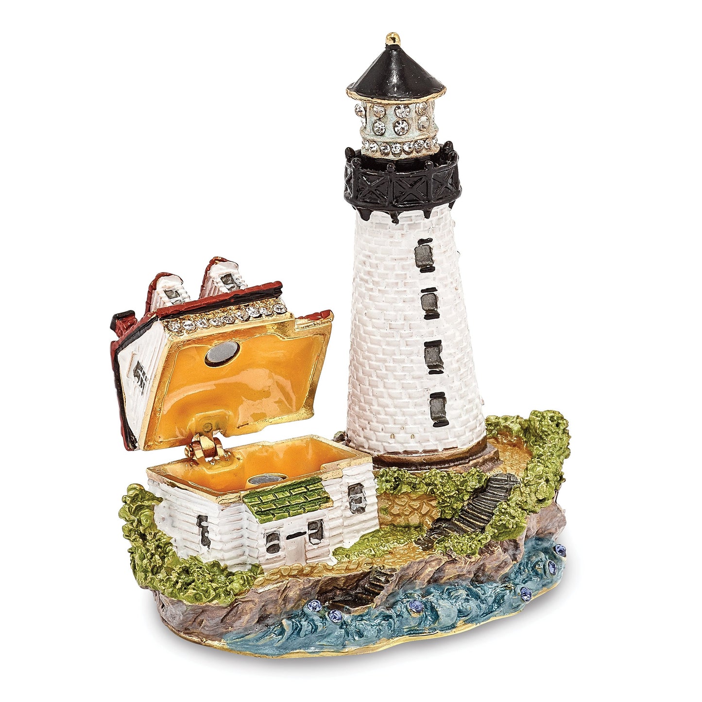 Pewter Enamel Lighthouse Trinket Box