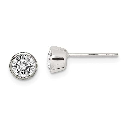 Sterling Silver Polished 5mm Round CZ Bezel Set Stud Earrings