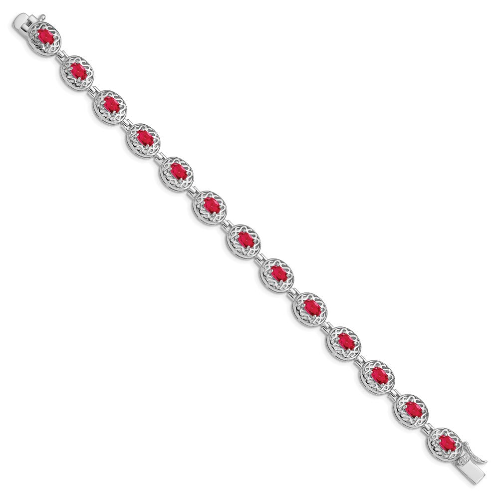 Sterling Silver Rhodium-plated Ruby Bracelet 7 inches