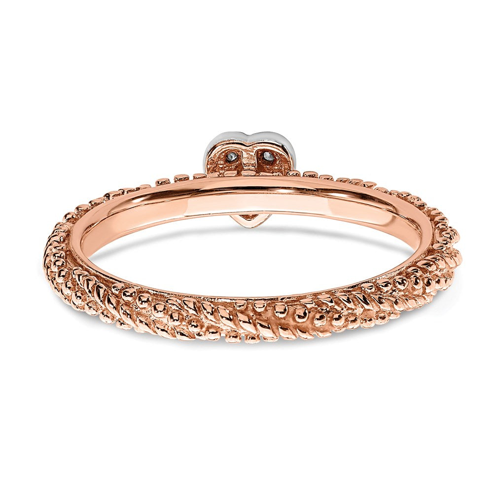 Sterling Silver Diamond Stackable Expressions Rose Gold Plated Heart Ring Size -7