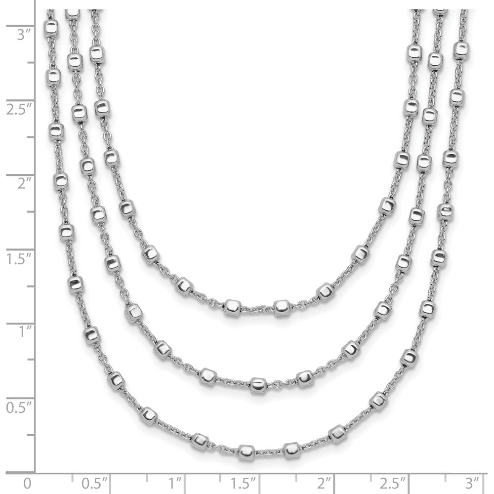 Sterling Silver Rh-plated 3 Strand Beaded 16in w/2in ext. Necklace