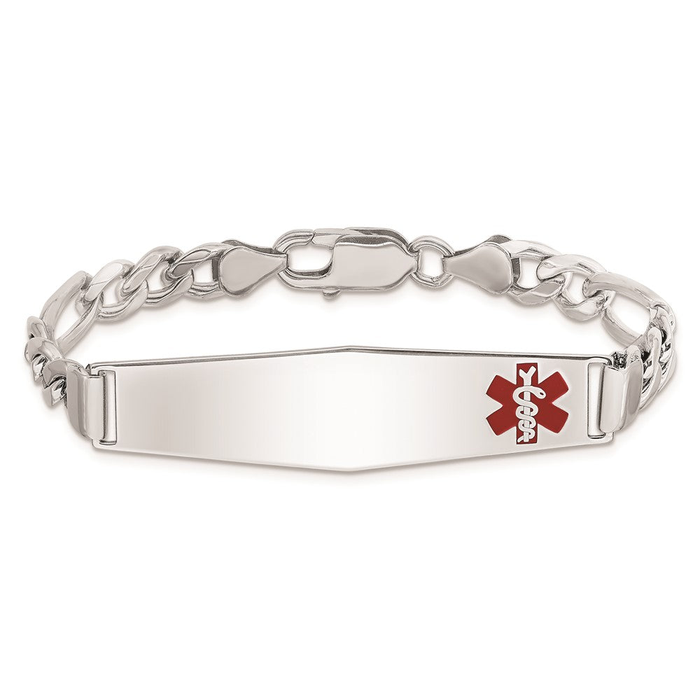 Sterling Silver Rhodium-plated Medical ID Figaro Link Bracelet 8 inches