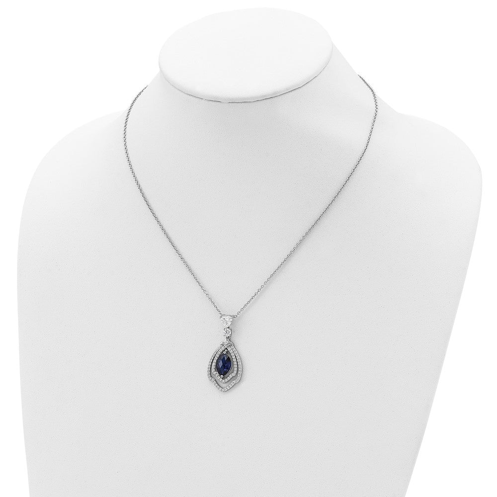 Cheryl M Sterling Silver Rhodium-plated Fancy Brilliant-cut Lab Created Dark Blue Spinel and Brilliant-cut White CZ 18 Inch Necklace 18 Inches