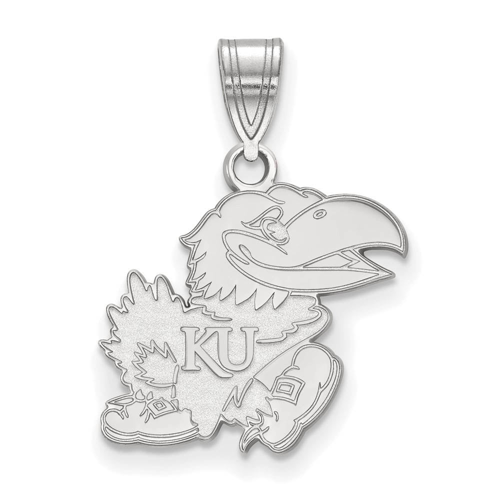 Sterling Silver Rhodium-plated LogoArt University of Kansas Jayhawk Medium Pendant QSS067UKS