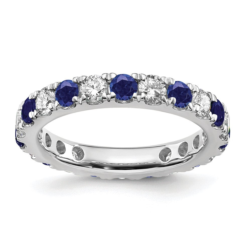 14k White Gold 1 carat Lab Grown Diamond VS/SI+ G+ and Lab Created Blue Sapphire Size 6.5 Eternity Band