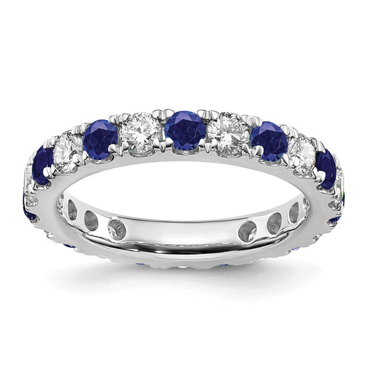 14k White Gold 1 carat Lab Grown Diamond VS/SI+ G+ and Lab Created Blue Sapphire Size 6.5 Eternity Band