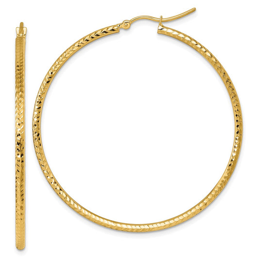 10k Diamond-cut 2mm Round Tube Hoop Earrings