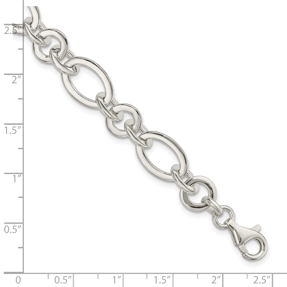 Sterling Silver Fancy Oval and Round Link Bracelet 7.5 inches