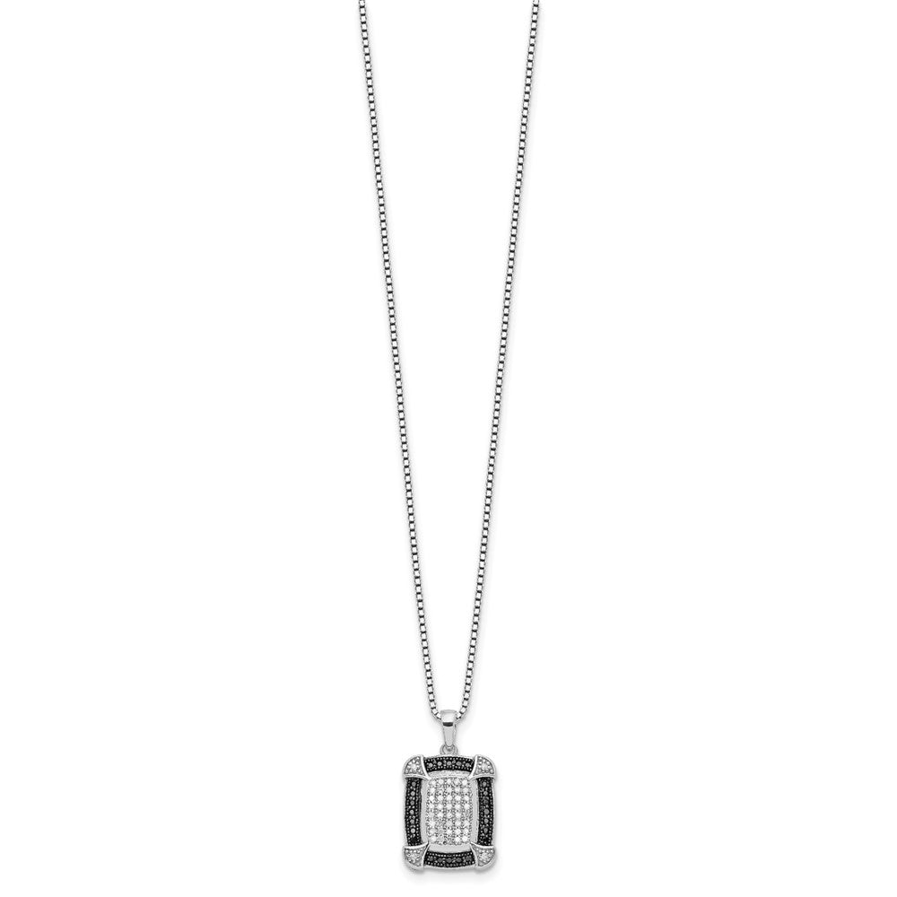 White Night Sterling Silver Rhodium-plated Black and White Diamond 18 Inch Necklace with 2 Inch Extender 18 Inches