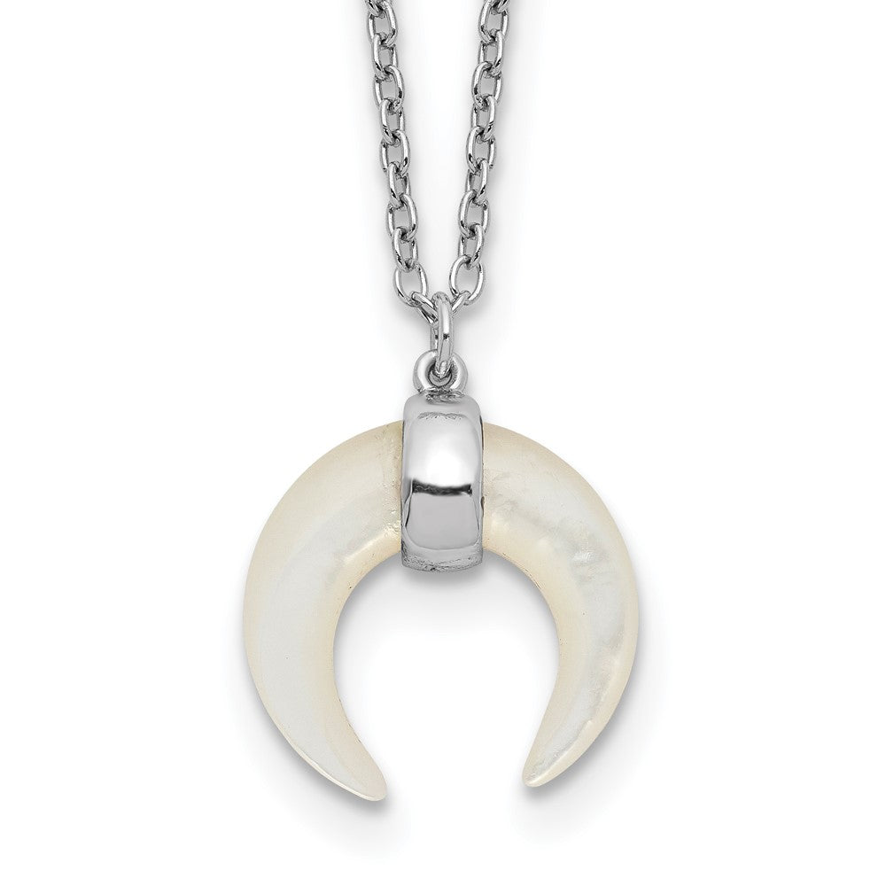 Sterling Silver RH-plated Mother Of Pearl Moon w/2in ext Necklace 16 Inches