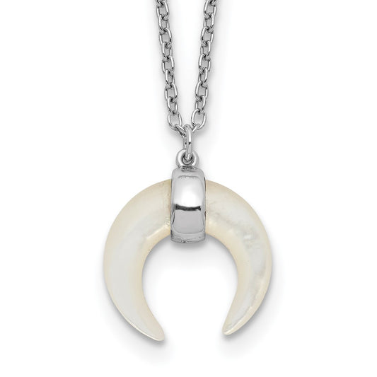 Sterling Silver RH-plated Mother Of Pearl Moon w/2in ext Necklace 16 Inches
