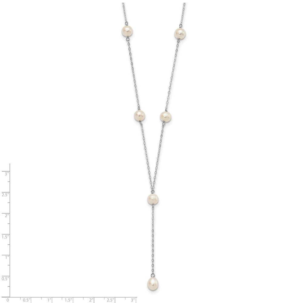 Sterling Silver Rhodium-plated 6-8mm White Teardrop and Semi-Round Freshwater Cultured Pearl 6-Station Y-Drop 16 inch Necklace 16 Inches