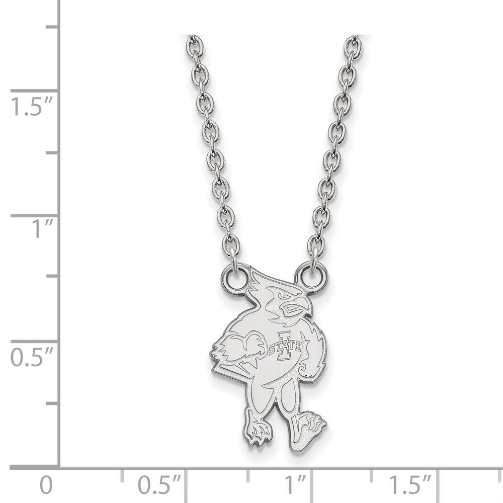Sterling Silver Rhodium-plated LogoArt Iowa State University Cardinal Large Pendant 18 inch Necklace QSS024IAS-18